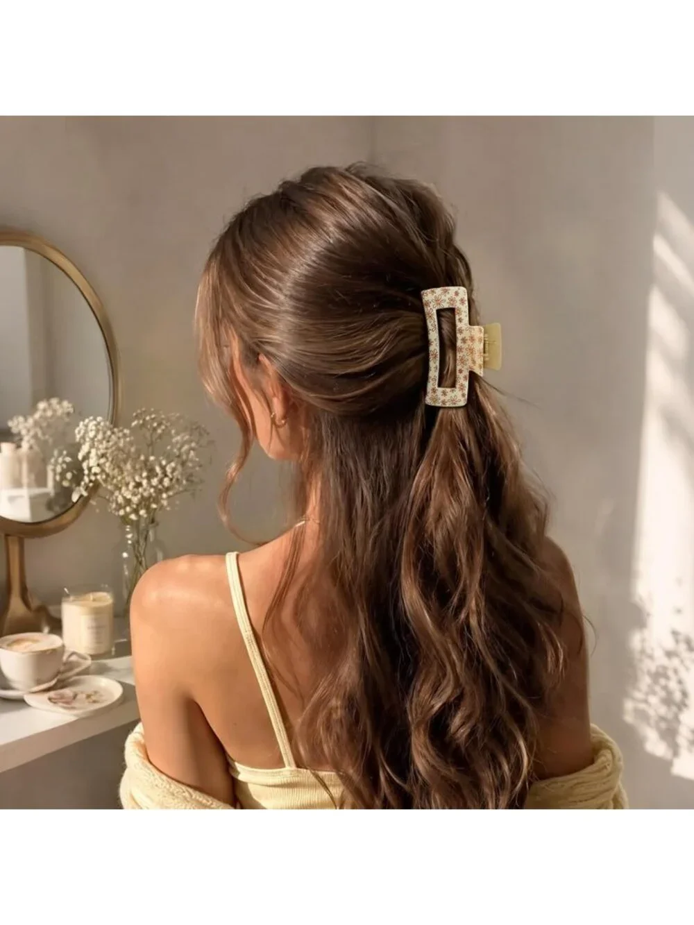 Stylish Large Square Flower Hair Claw Clips for Women - Brown Hair Accessories